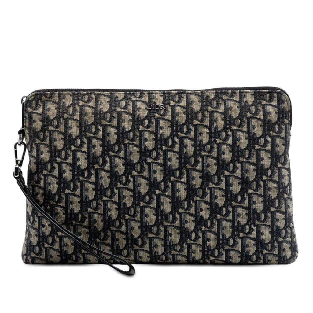 Dior Oblique Canvas A4 Zipped Pouch Blue Very good condition - Front View