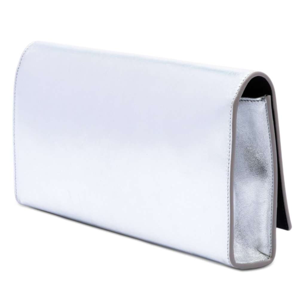 Saint Laurent Smooth Metallic Calfskin Monogram Cassandre Clutch Silver Leather Very good - Back View