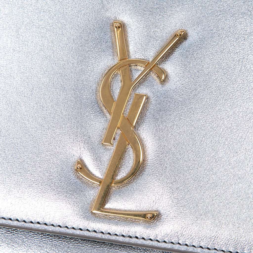 Saint Laurent Smooth Metallic Calfskin Monogram Cassandre Clutch Silver Leather Very good - Box View