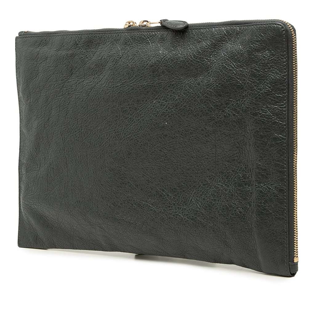 Balenciaga Lambskin Motocross Giant 12 Zip Around Flat Clutch Black Leather Very good - Back View