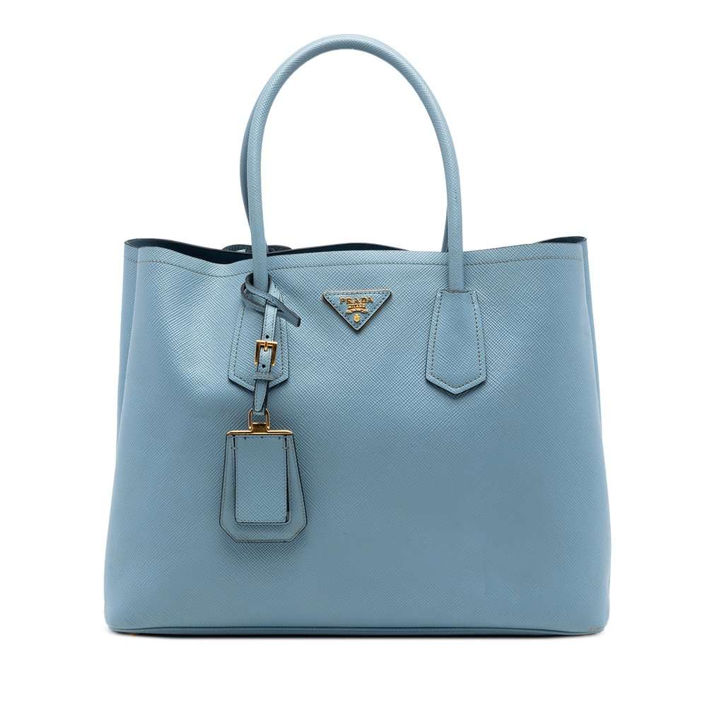 Prada Large Saffiano Cuir Double Satchel Blue Leather Very good condition - Front View