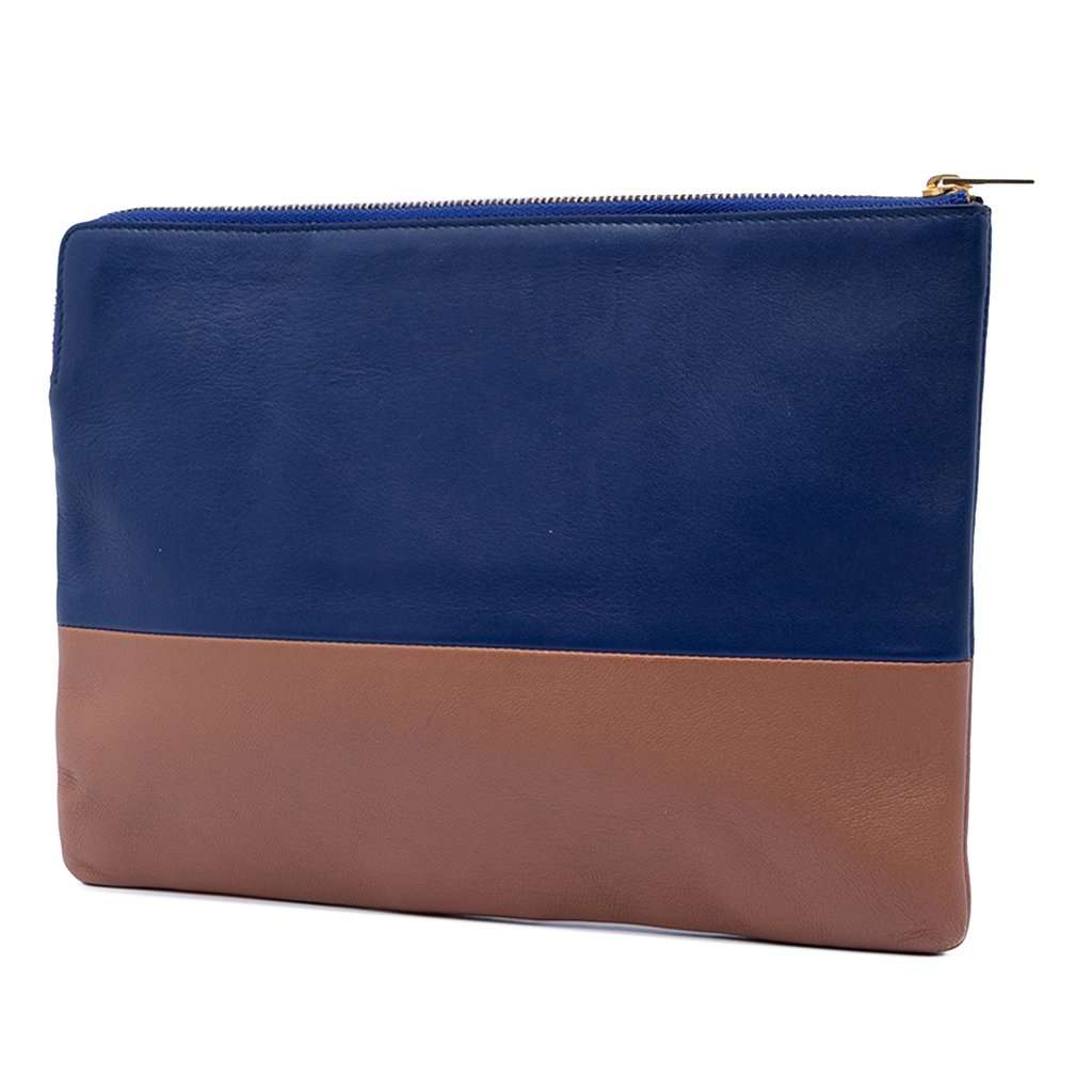 Celine Bicolor Lambskin Solo Clutch Blue Leather Very good condition - Back View