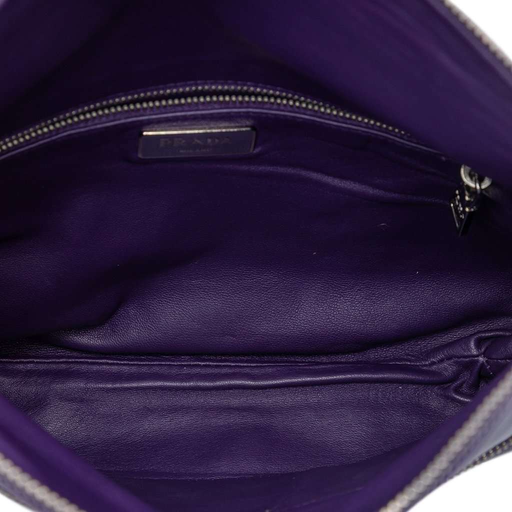 Prada Soft Calf Fold Over Shoulder Bag Purple Leather Very good - Model View
