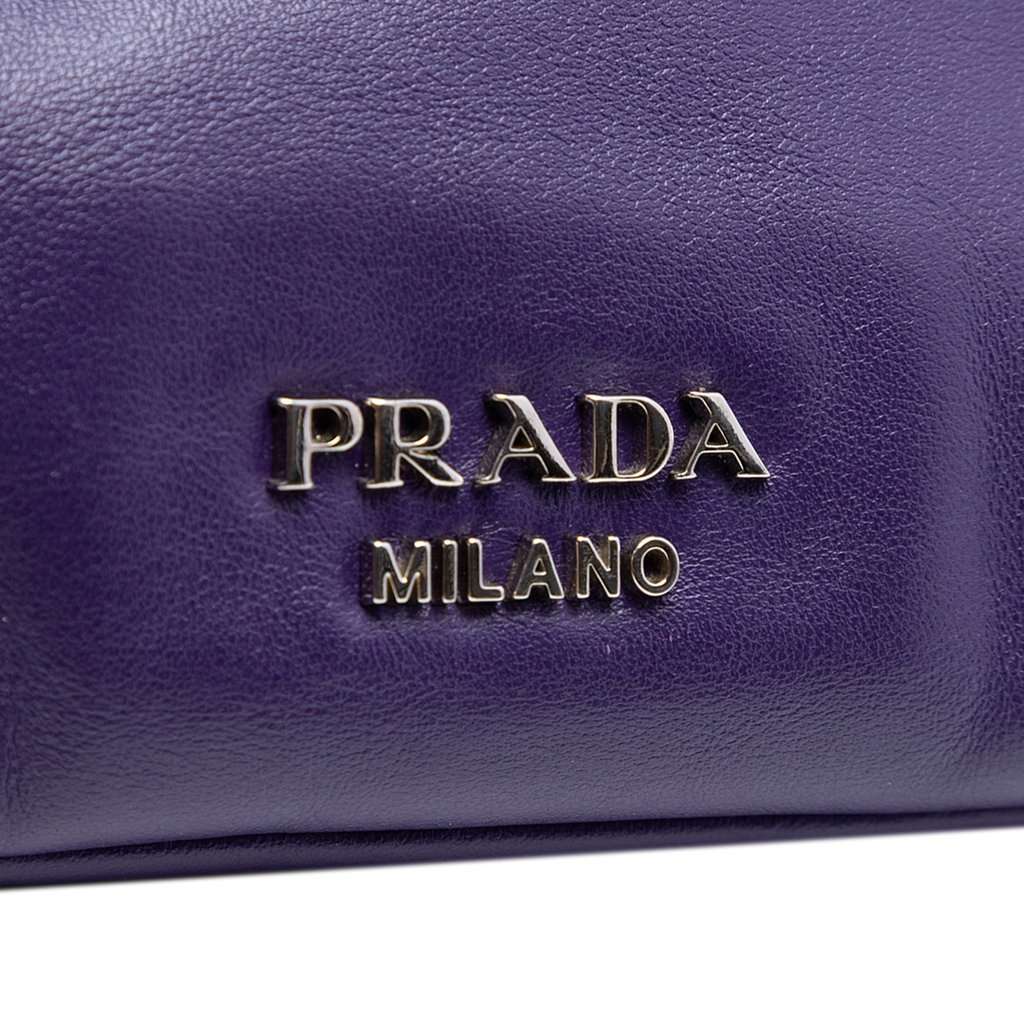 Prada Soft Calf Fold Over Shoulder Bag Purple Leather Very good - Box View