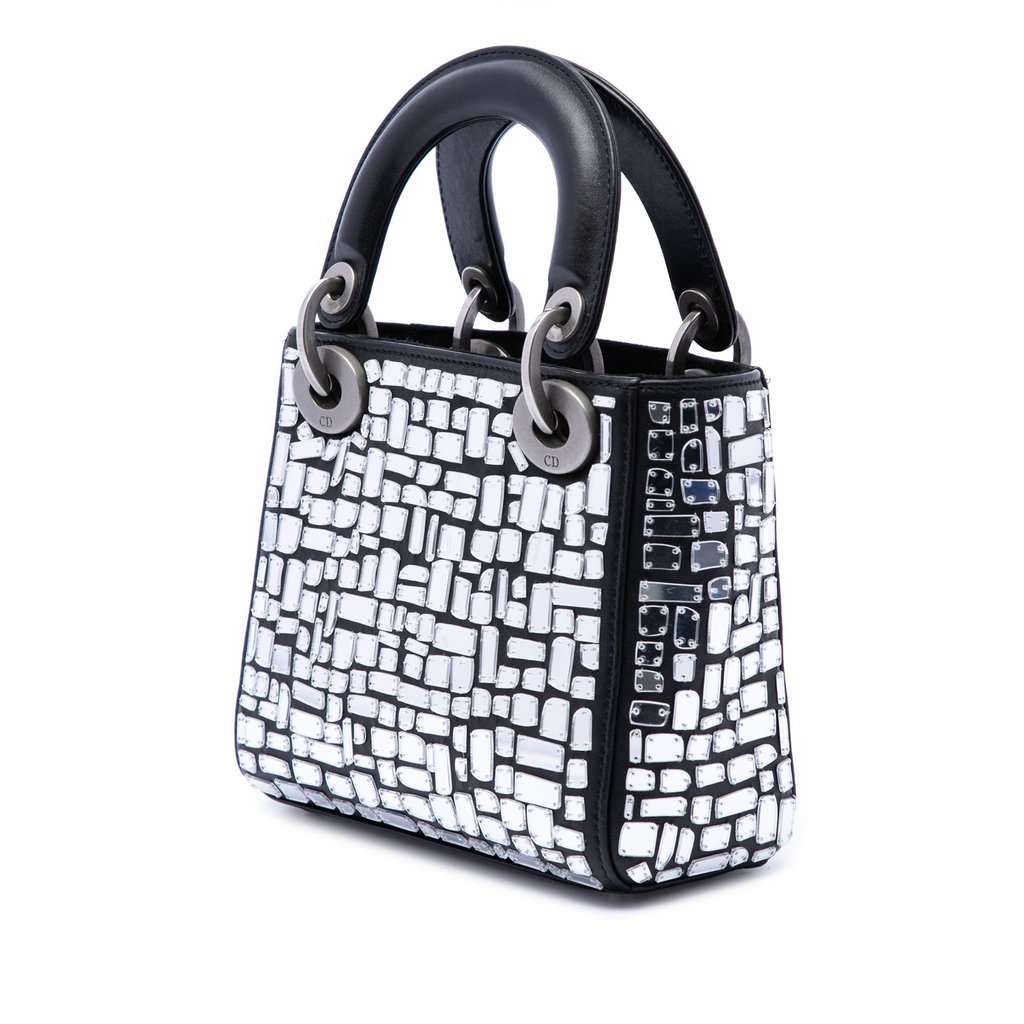 Dior Mini Smooth Calfskin Embroidered Mosaic of Mirrors Lady Dior Black Leather Very good condition - Back View