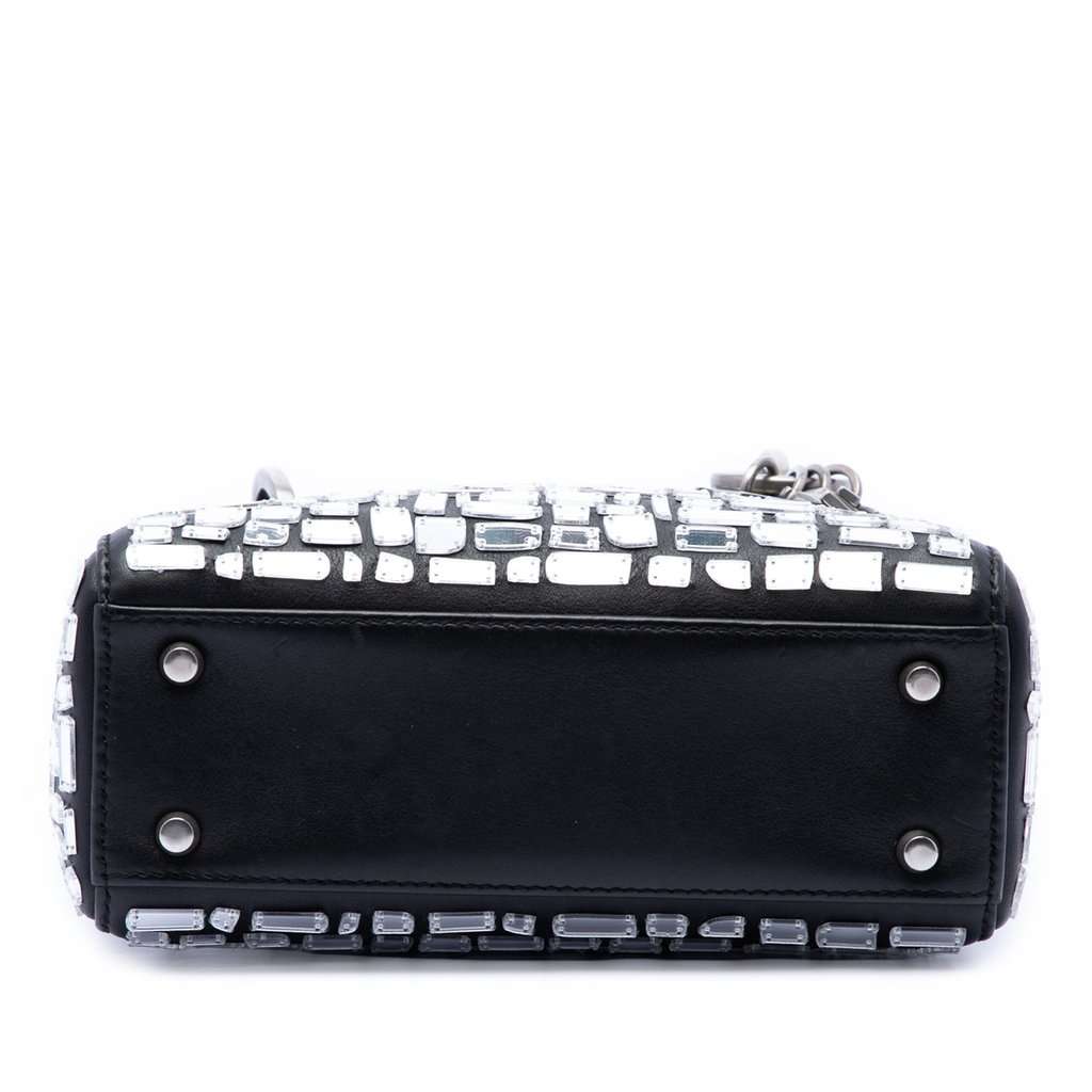 Dior Mini Smooth Calfskin Embroidered Mosaic of Mirrors Lady Dior Black Leather Very good condition - Inside View