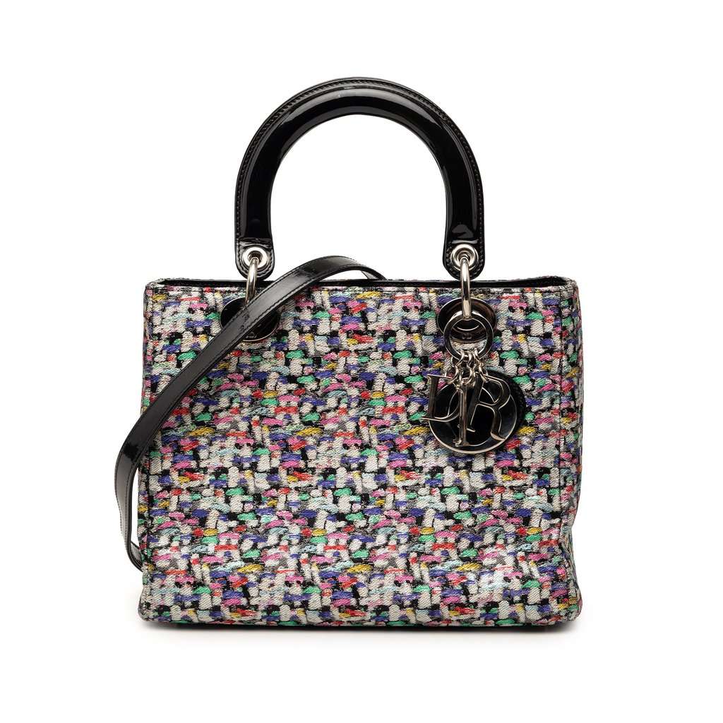 Dior Medium Multicolor Metallic Fabric and Patent Leather Lady Dior Black Very good - Front View