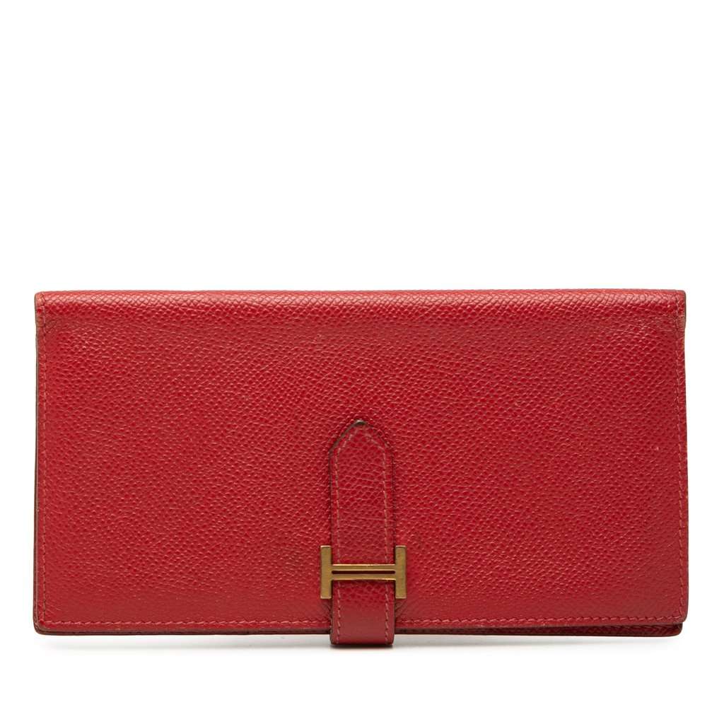 Hermès Epsom Bearn Wallet Red Leather Very good condition - Front View