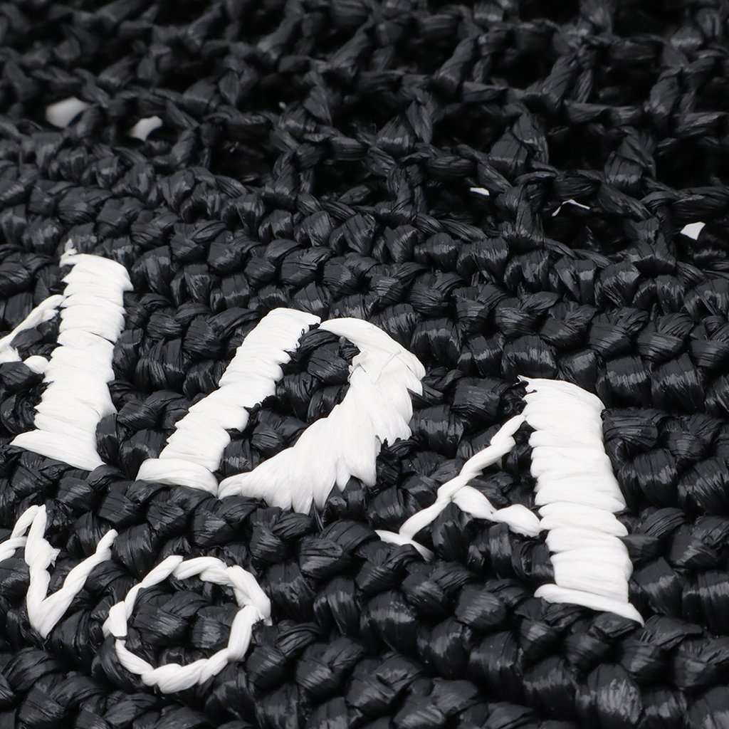 Prada Raffia Effect Crochet Embroidered Logo Tote Black Very good condition - Model View