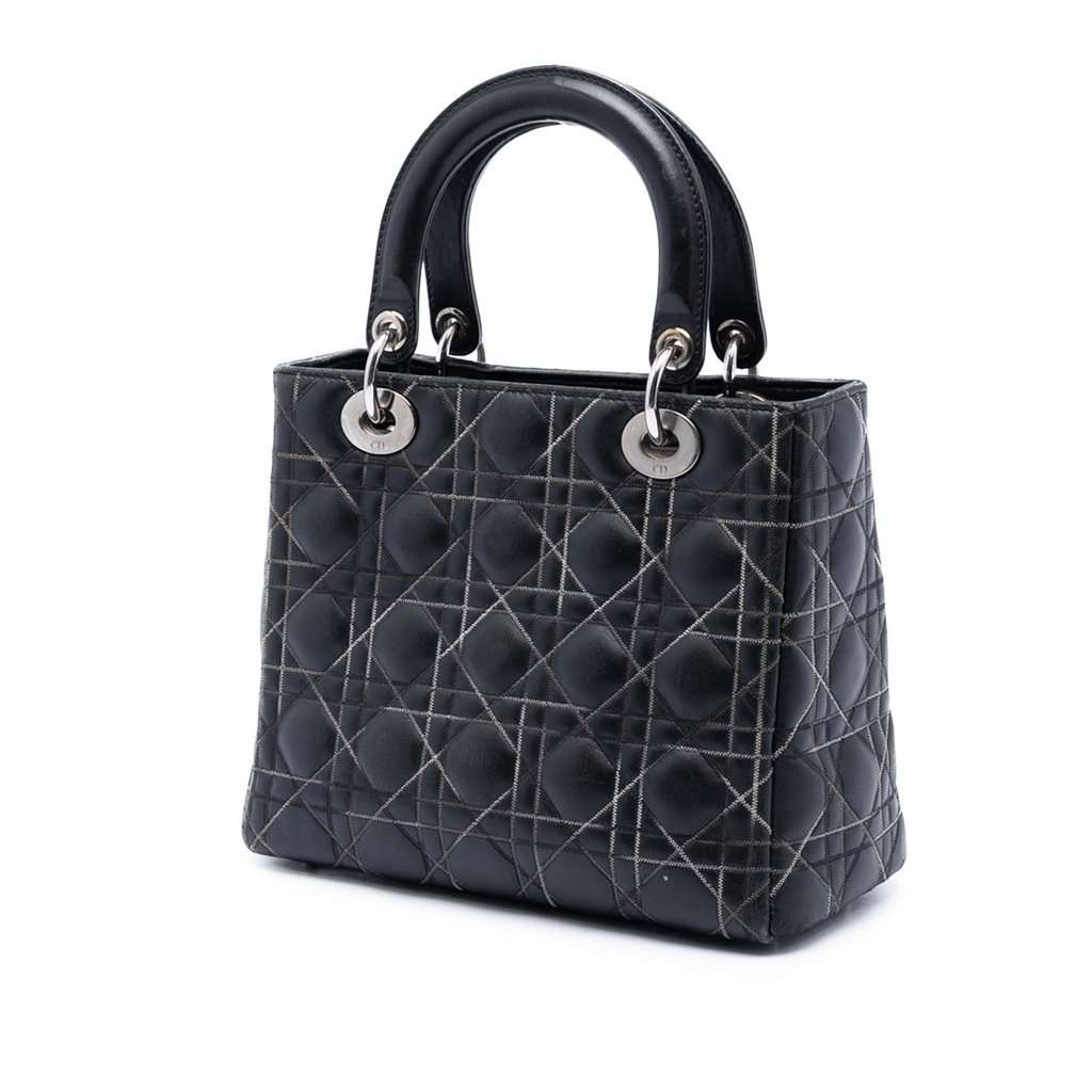 Dior Medium Lambskin Cannage Contrast Stitch Lady Dior Black Leather Very good condition - Back View
