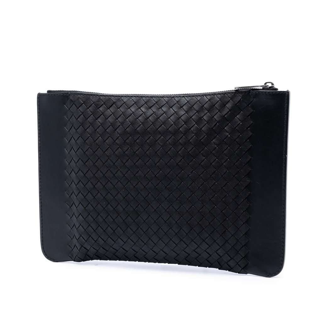 Bottega Veneta Intrecciato Trimmed Leather Clutch Black Leather Very good condition - Back View