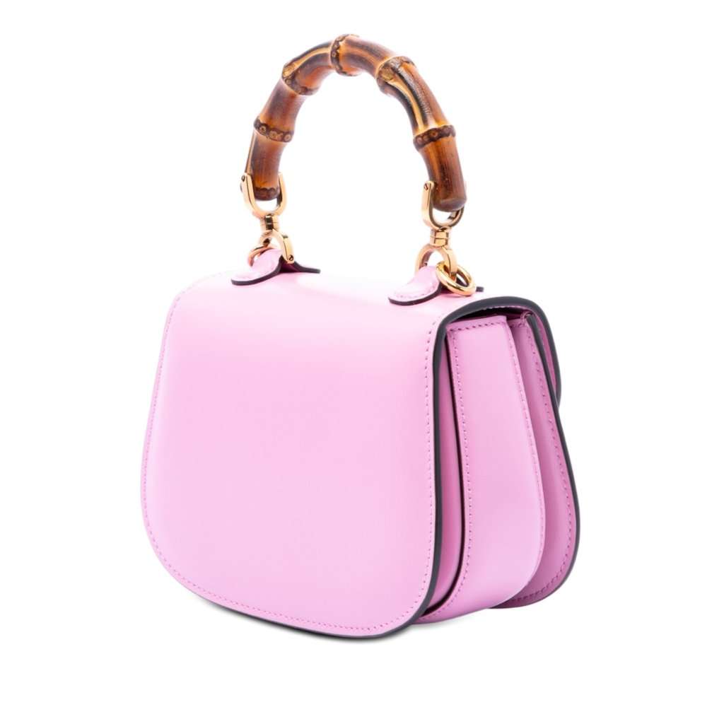 Gucci Mini Calfskin Web 1947 Bamboo Top Handle Bag Pink Leather Very good condition - Back View