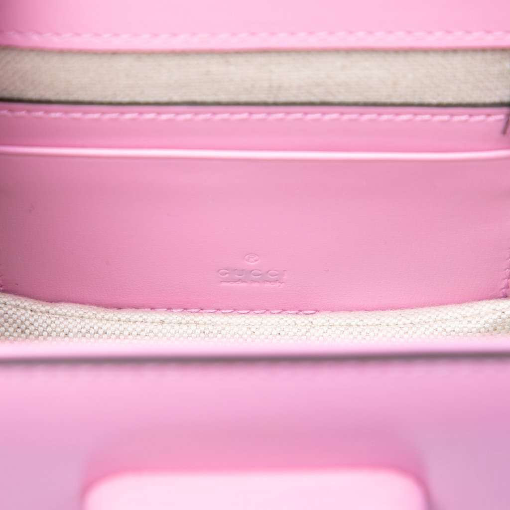 Gucci Mini Calfskin Web 1947 Bamboo Top Handle Bag Pink Leather Very good condition - Box View