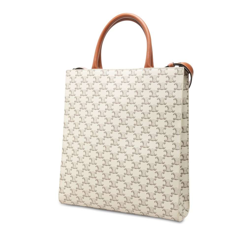 Celine Medium Triomphe Coated Canvas Vertical Cabas Tote White Very good - Back View