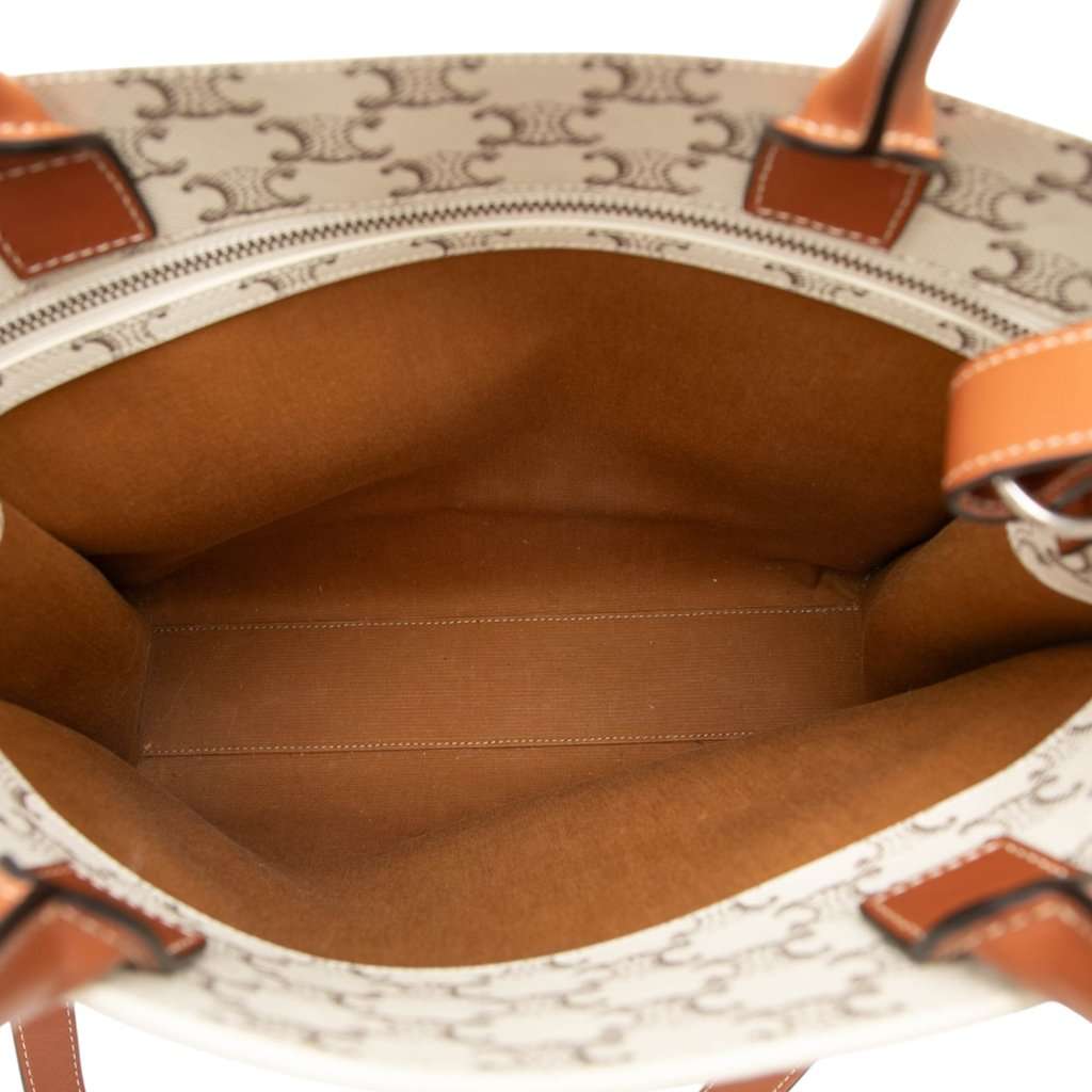 Celine Medium Triomphe Coated Canvas Vertical Cabas Tote White Very good - Model View