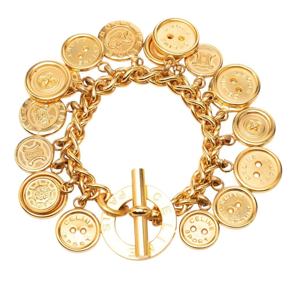 Celine Gold Plated Sport Button Medallion Charm Bracelet Gold Metal Very good - Inside View