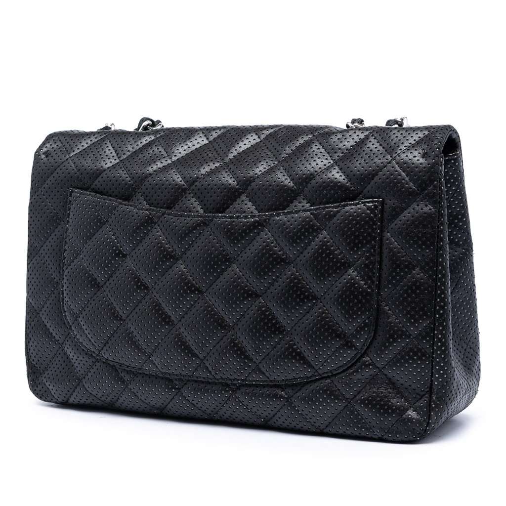 Chanel Jumbo Classic Perforated Lambskin Single Flap Black Leather Very good condition - Back View