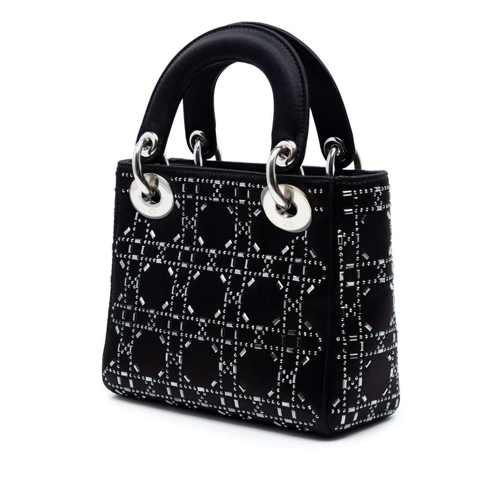 Dior Mini Satin Cannage Strass Crystal Embellished Lady Dior Black Very good condition - Back View