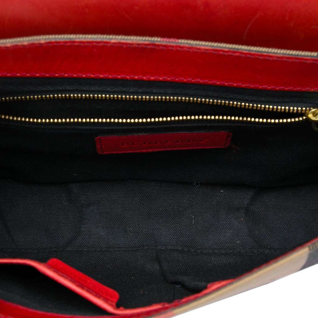 Burberry Leather and House Check Canvas Bridle Abbott Crossbody Red Leather Very good - Model View