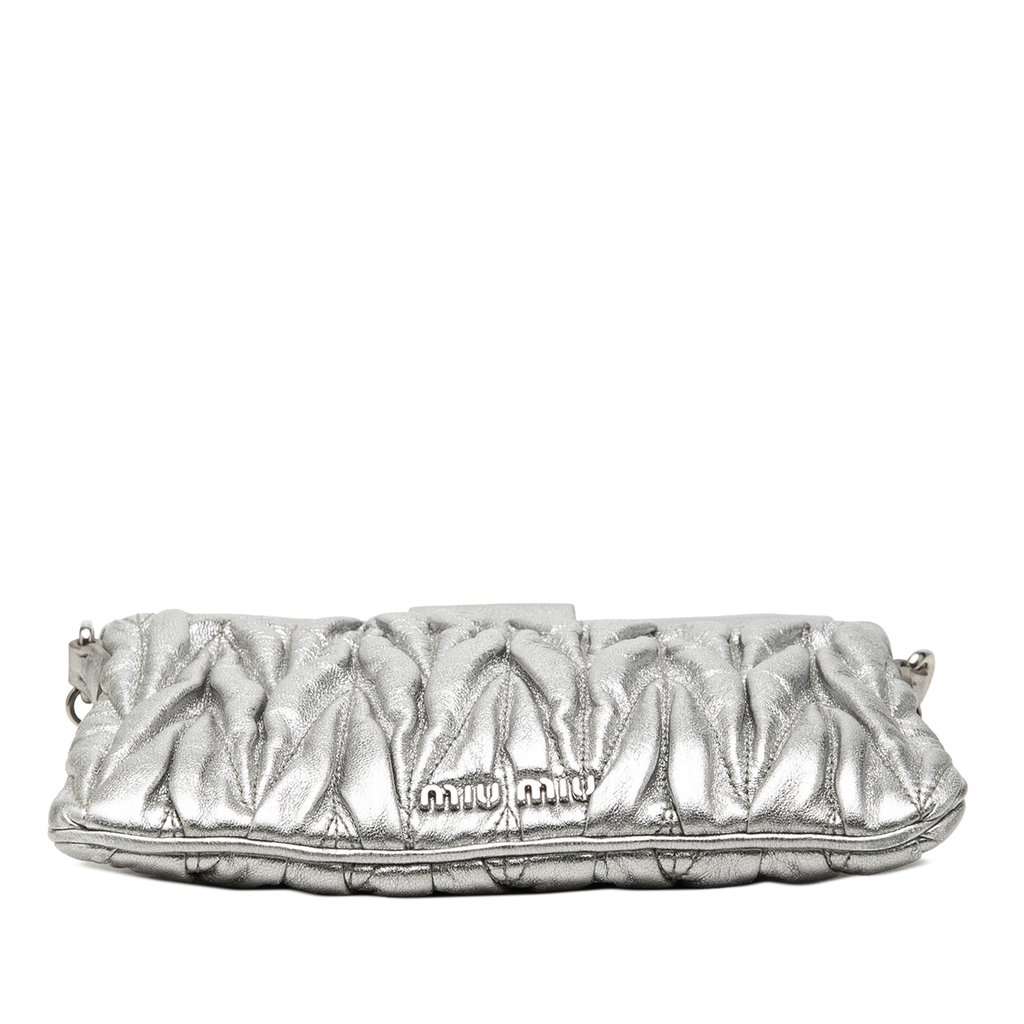 Miu Miu Matelasse Metallic Nappa Frame Clutch with Strap Silver Leather Very good - Inside View