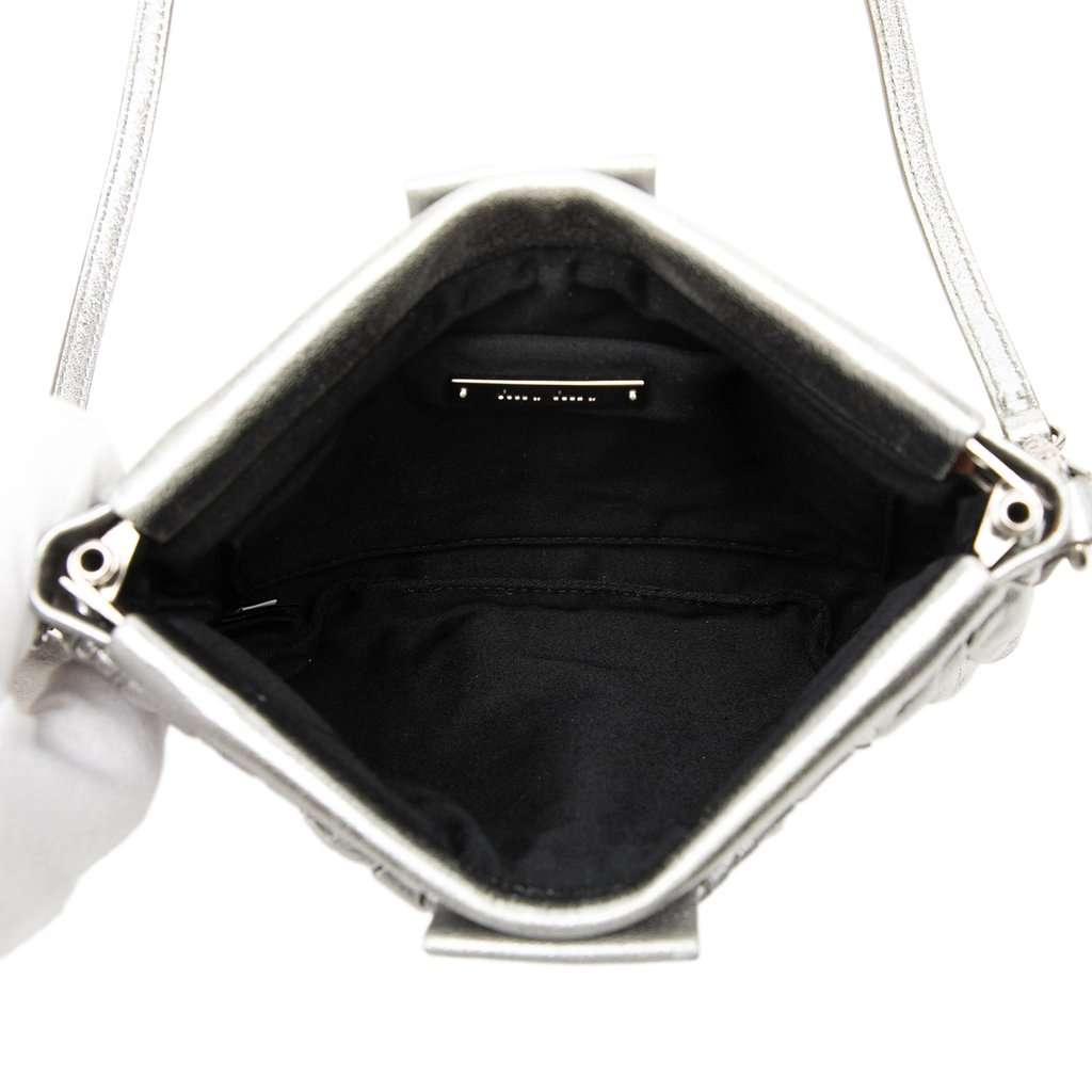 Miu Miu Matelasse Metallic Nappa Frame Clutch with Strap Silver Leather Very good - Model View