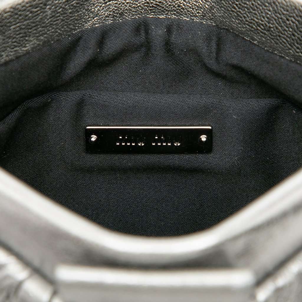 Miu Miu Matelasse Metallic Nappa Frame Clutch with Strap Silver Leather Very good - Box View
