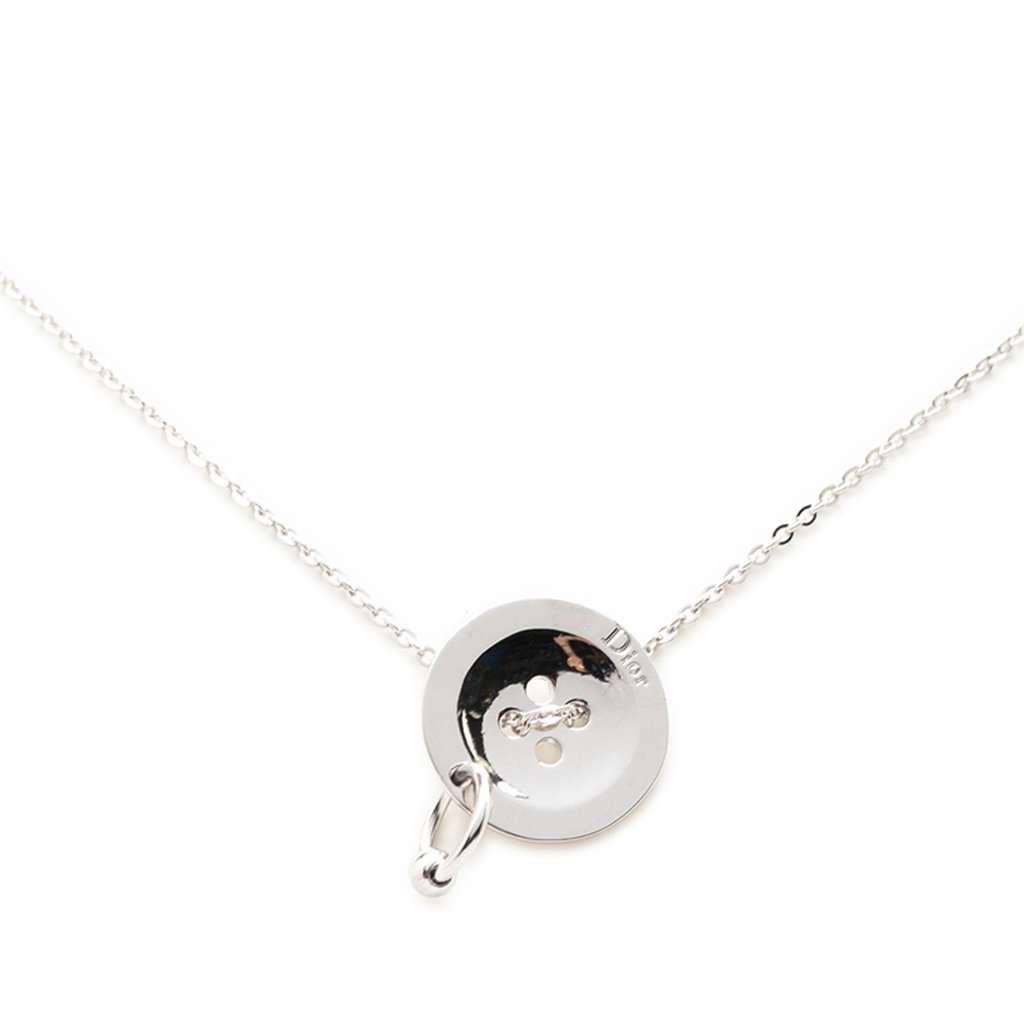 Dior Brass Button Pendant Necklace Silver Metal Very good - Back View