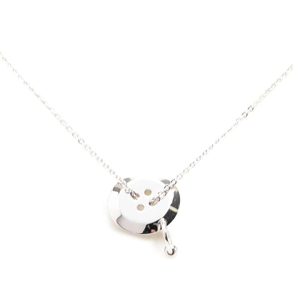 Dior Brass Button Pendant Necklace Silver Metal Very good - Inside View