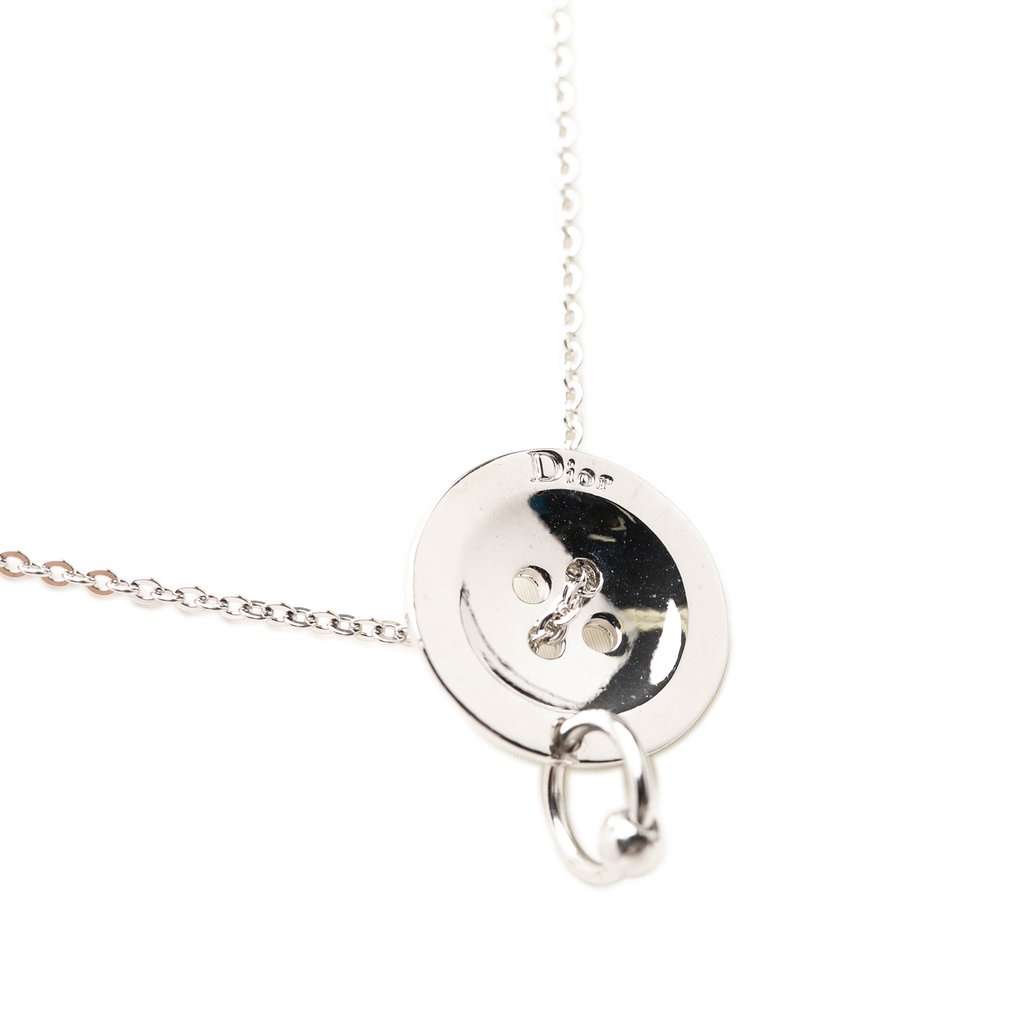 Dior Brass Button Pendant Necklace Silver Metal Very good - Model View