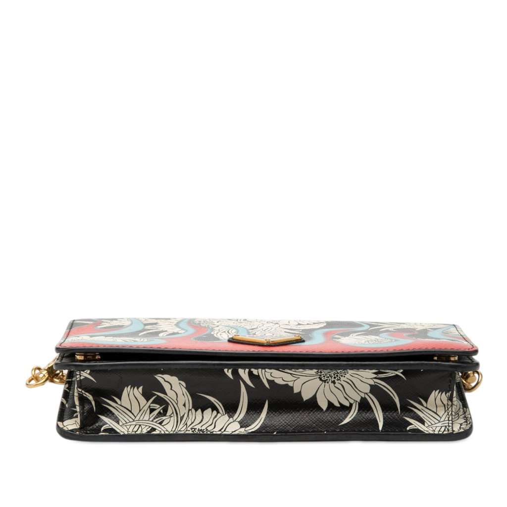 Prada Saffiano Floral Flame Print Wallet on Chain Black Leather Very good condition - Inside View