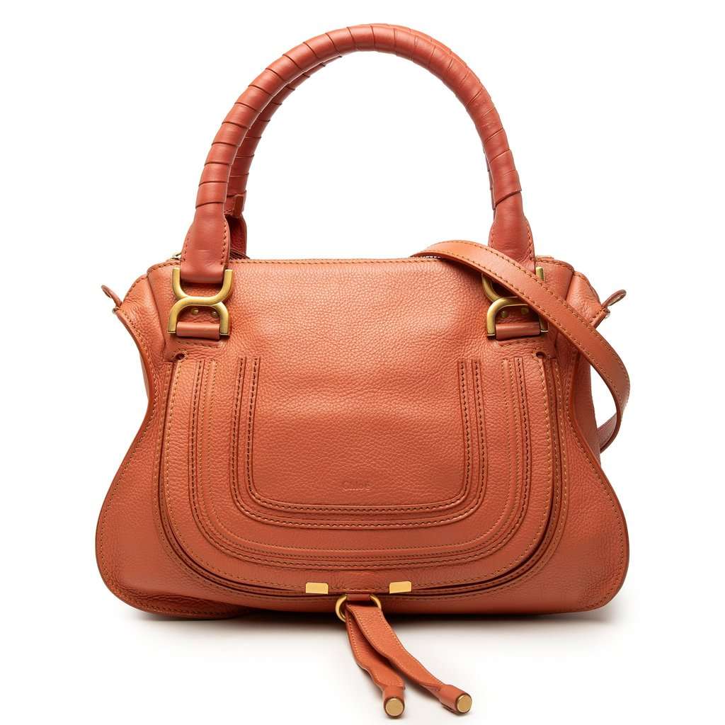 Chloé Medium Leather Marcie Satchel Orange Leather Good - Front View