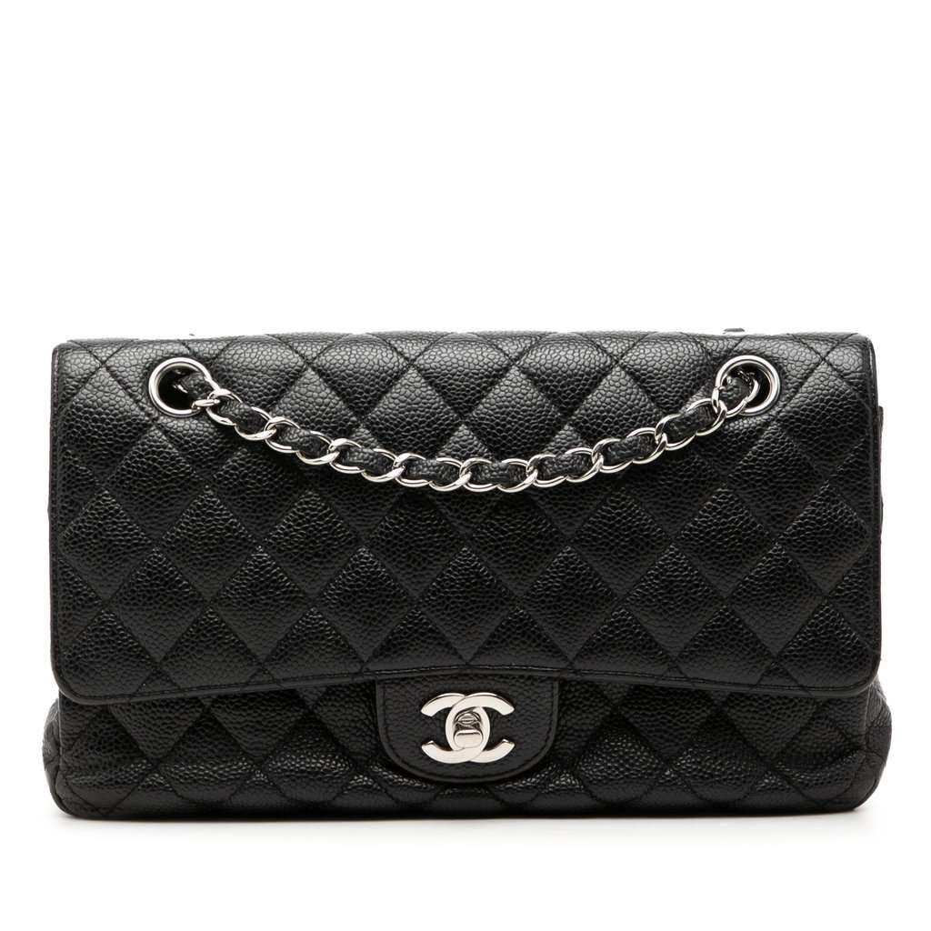 Chanel Medium Classic Caviar Double Flap Black Leather Very good condition - Front View