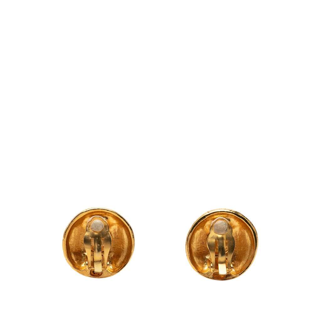 Chanel Gold Plated Logo Lettering Clip On Earrings Gold Metal Very good condition - Back View