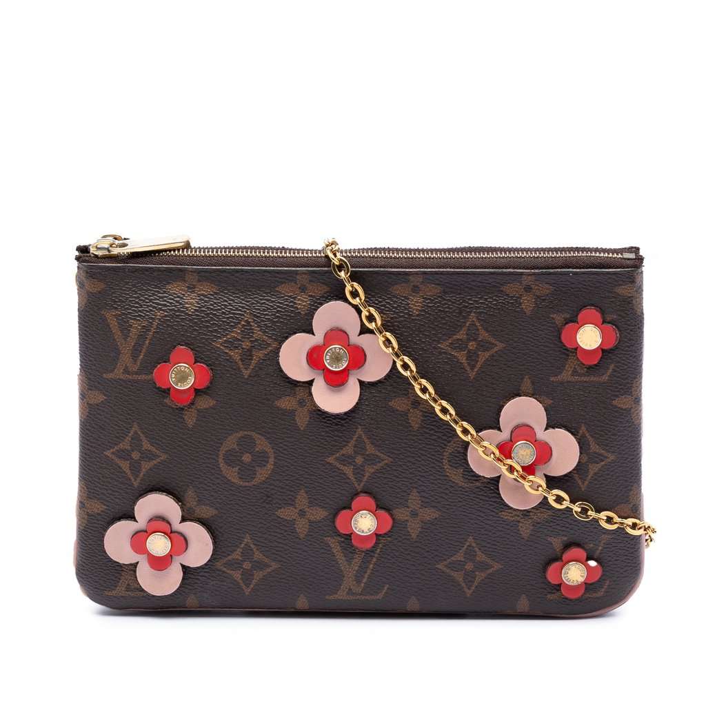 Louis Vuitton Monogram Blooming Flowers Double Zip Pochette Brown Very good - Front View