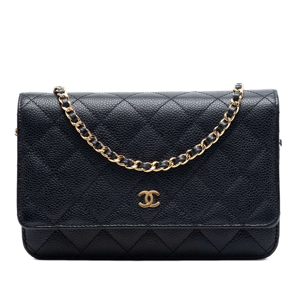 Chanel CC Quilted Caviar Wallet on Chain Black Leather Very good condition - Front View