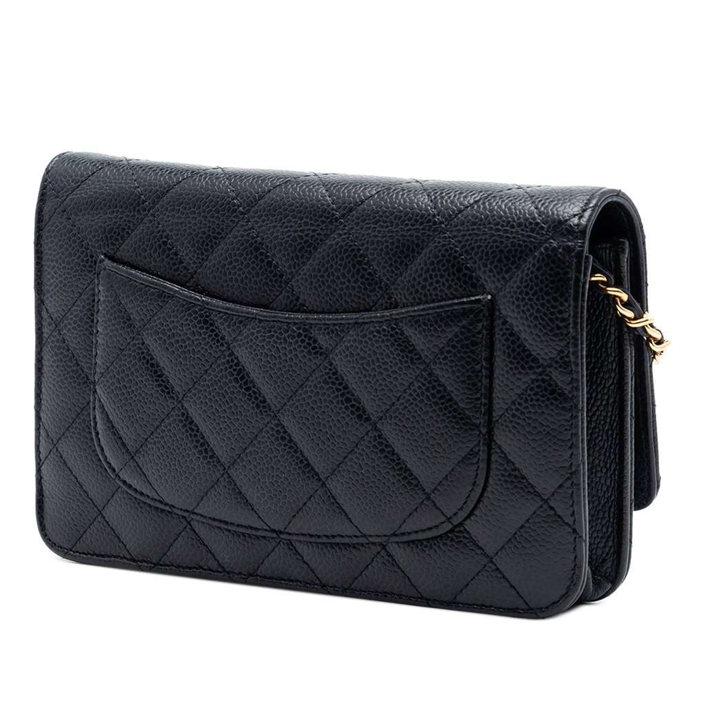 Chanel CC Quilted Caviar Wallet on Chain Black Leather Very good condition - Back View