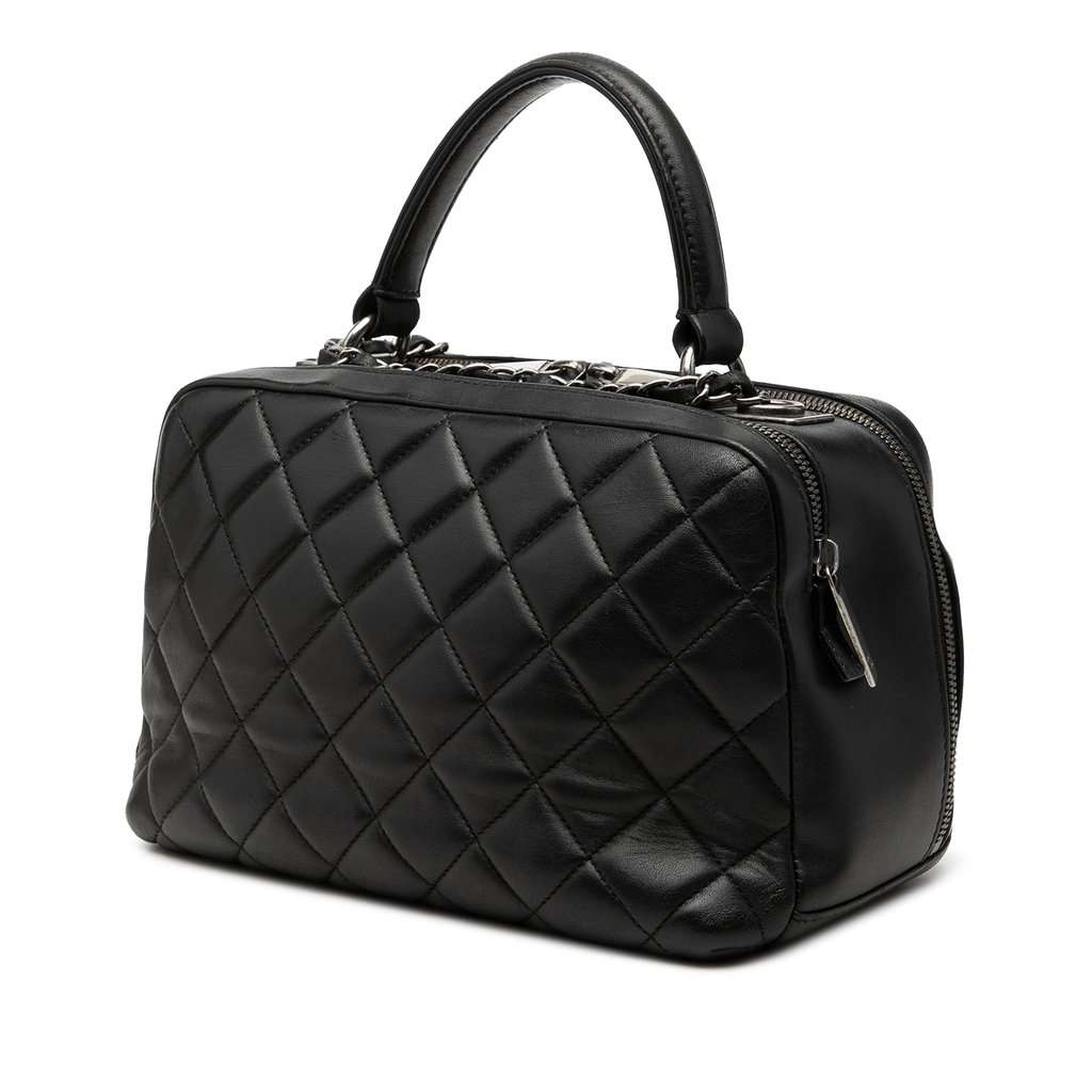 Chanel Medium Quilted Lambskin Trendy CC Bowling Bag Black Leather Very good condition - Back View
