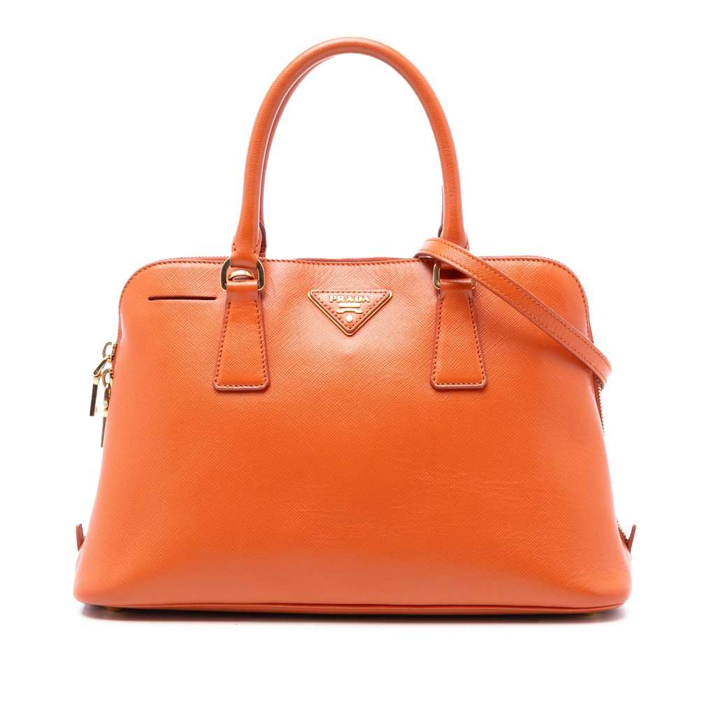 Prada Medium Saffiano Lux Promenade Satchel Orange Leather Very good condition - Front View