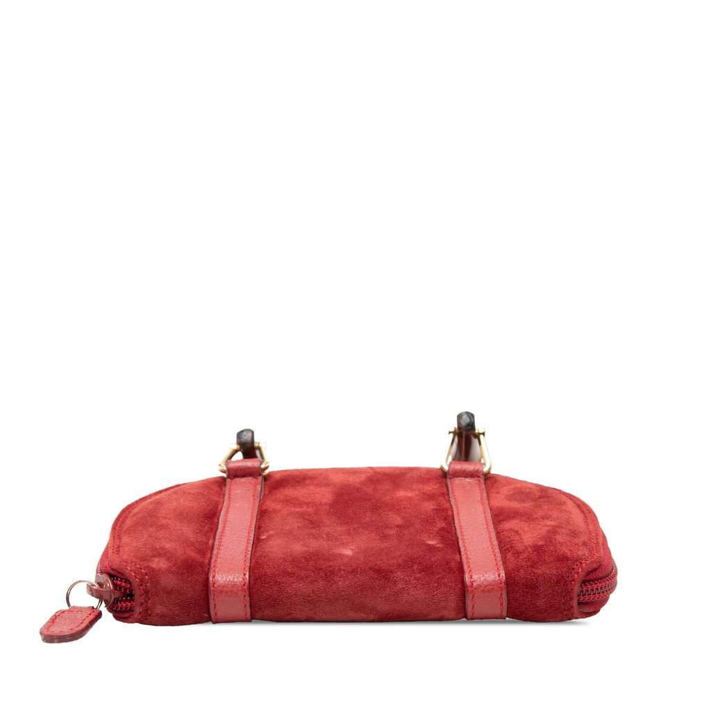 Gucci Mini Suede Bamboo Satchel Red Leather Very good - Inside View