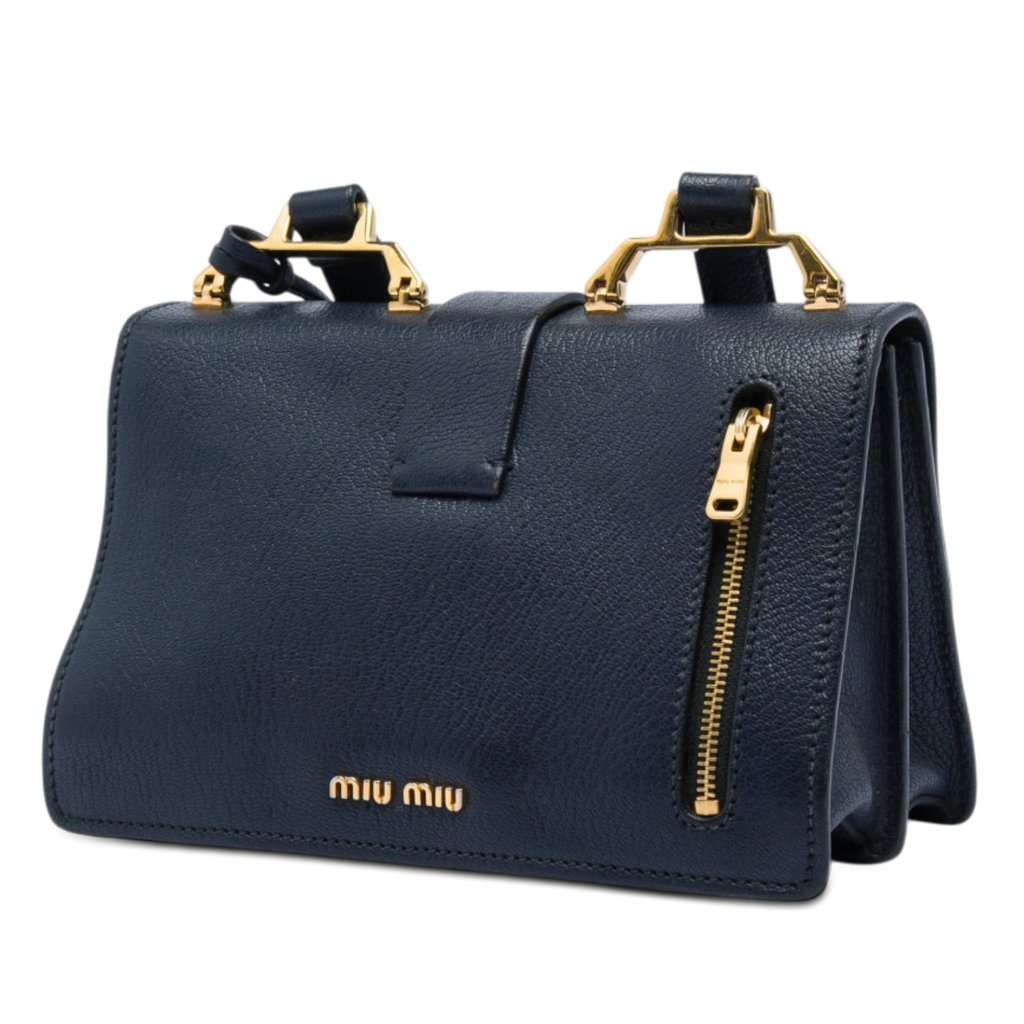 Miu Miu Goatskin Madras Crossbody Blue Leather Very good - Back View