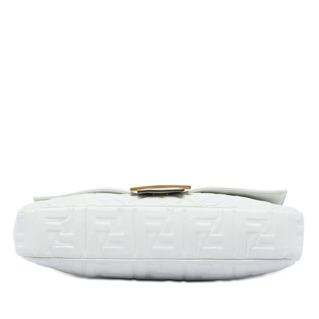 Fendi Large Zucca Embossed Leather Baguette Satchel White Leather Very good - Inside View