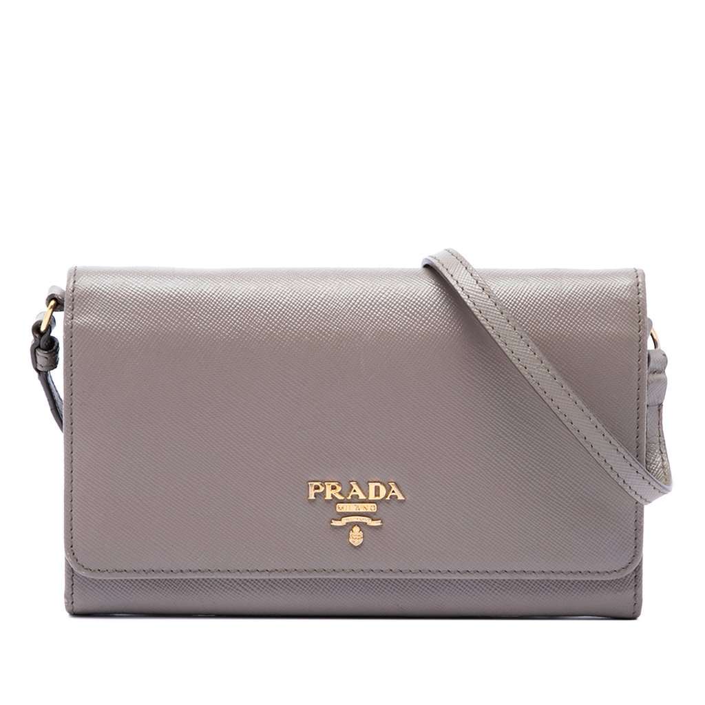 Prada Saffiano Wallet on Strap Brown Leather Very good - Front View