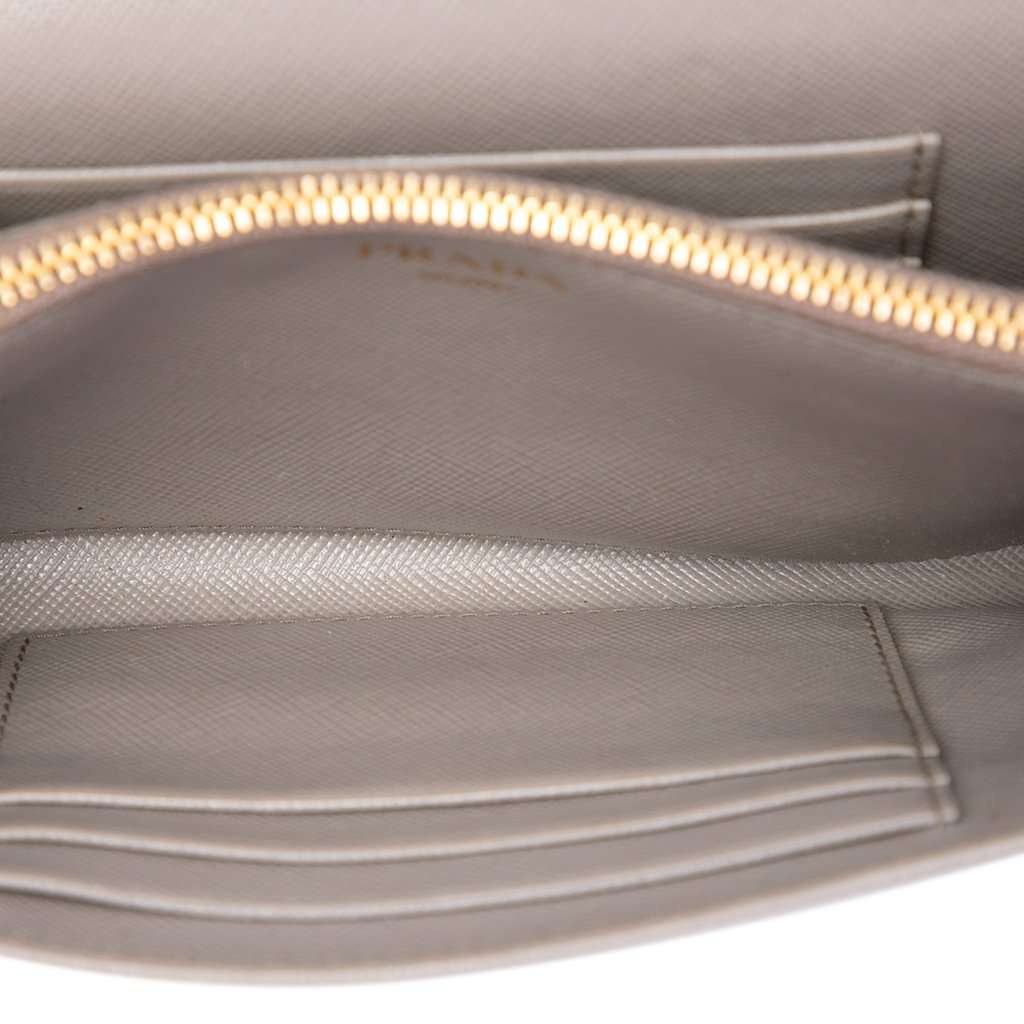 Prada Saffiano Wallet on Strap Brown Leather Very good - Model View