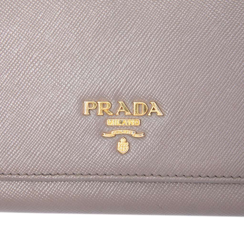 Prada Saffiano Wallet on Strap Brown Leather Very good - Box View