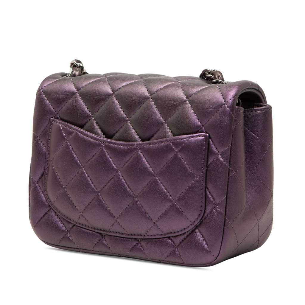 Chanel Mini Square Classic Iridescent Lambskin Single Flap Purple Leather Very good - Back View