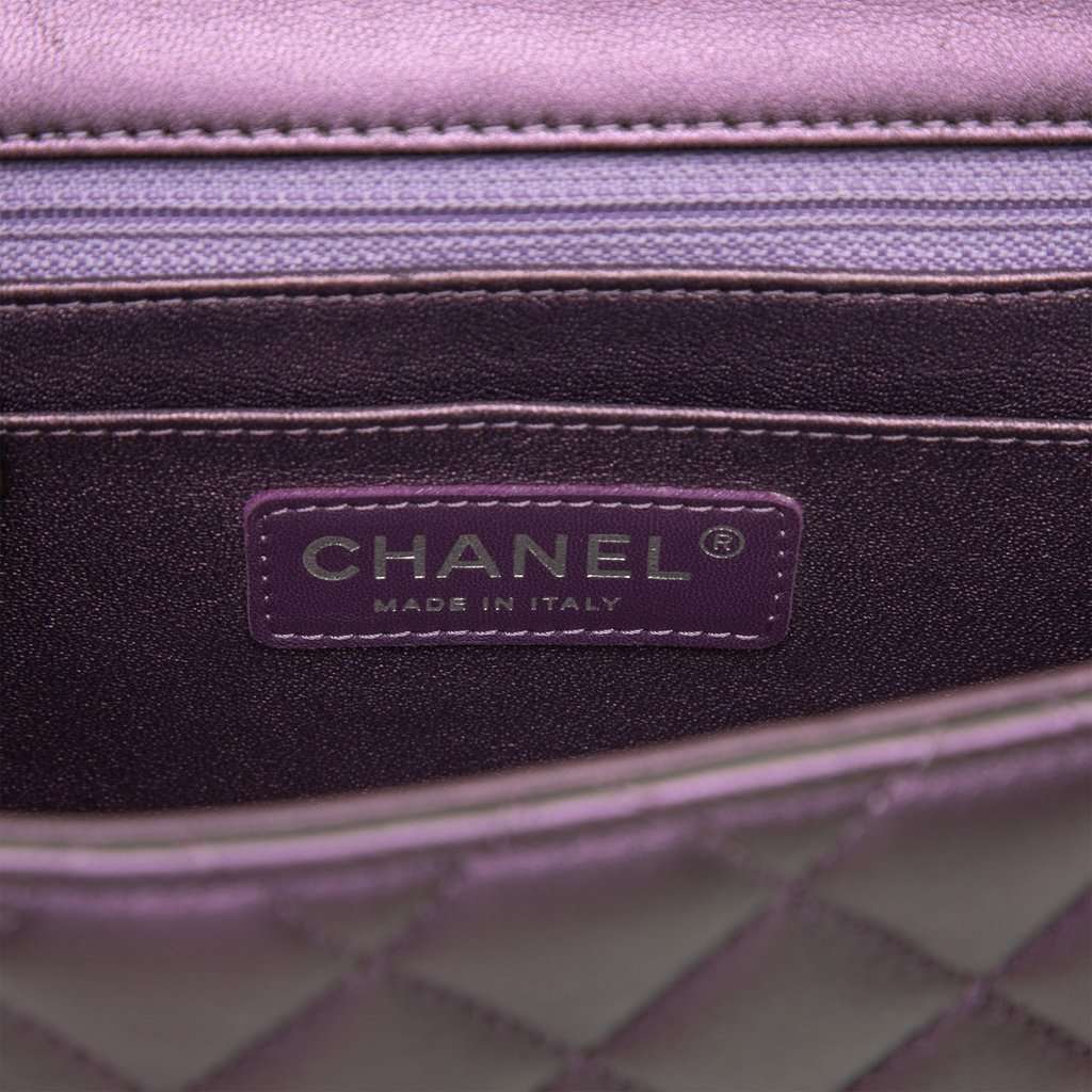 Chanel Mini Square Classic Iridescent Lambskin Single Flap Purple Leather Very good - Box View