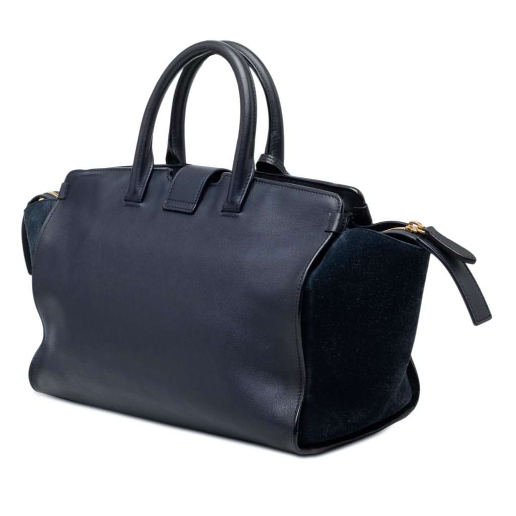 Saint Laurent Small Suede Trimmed Calfskin Downtown Cabas Satchel Blue Leather Very good condition - Back View