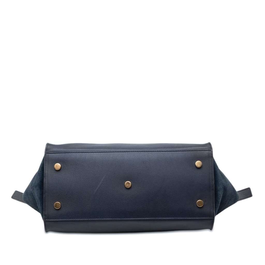 Saint Laurent Small Suede Trimmed Calfskin Downtown Cabas Satchel Blue Leather Very good condition - Inside View