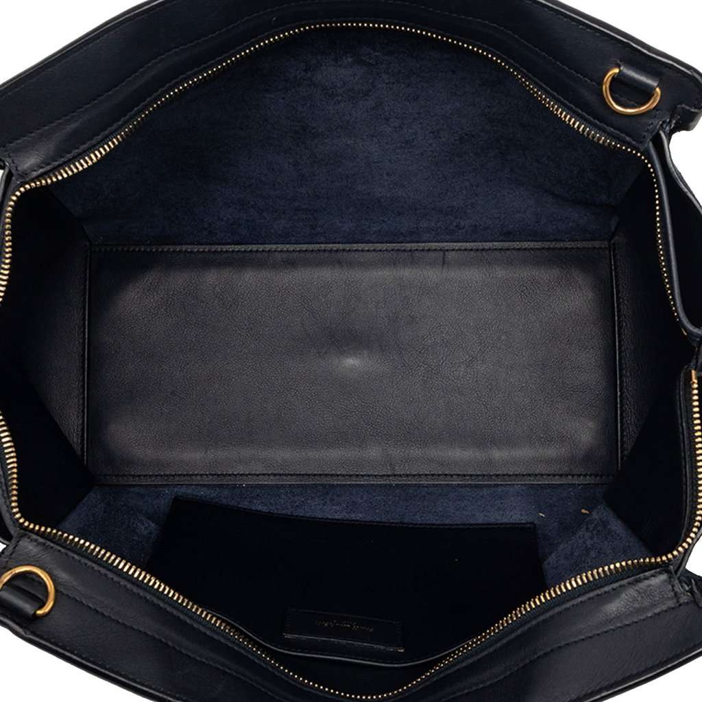 Saint Laurent Small Suede Trimmed Calfskin Downtown Cabas Satchel Blue Leather Very good condition - Model View