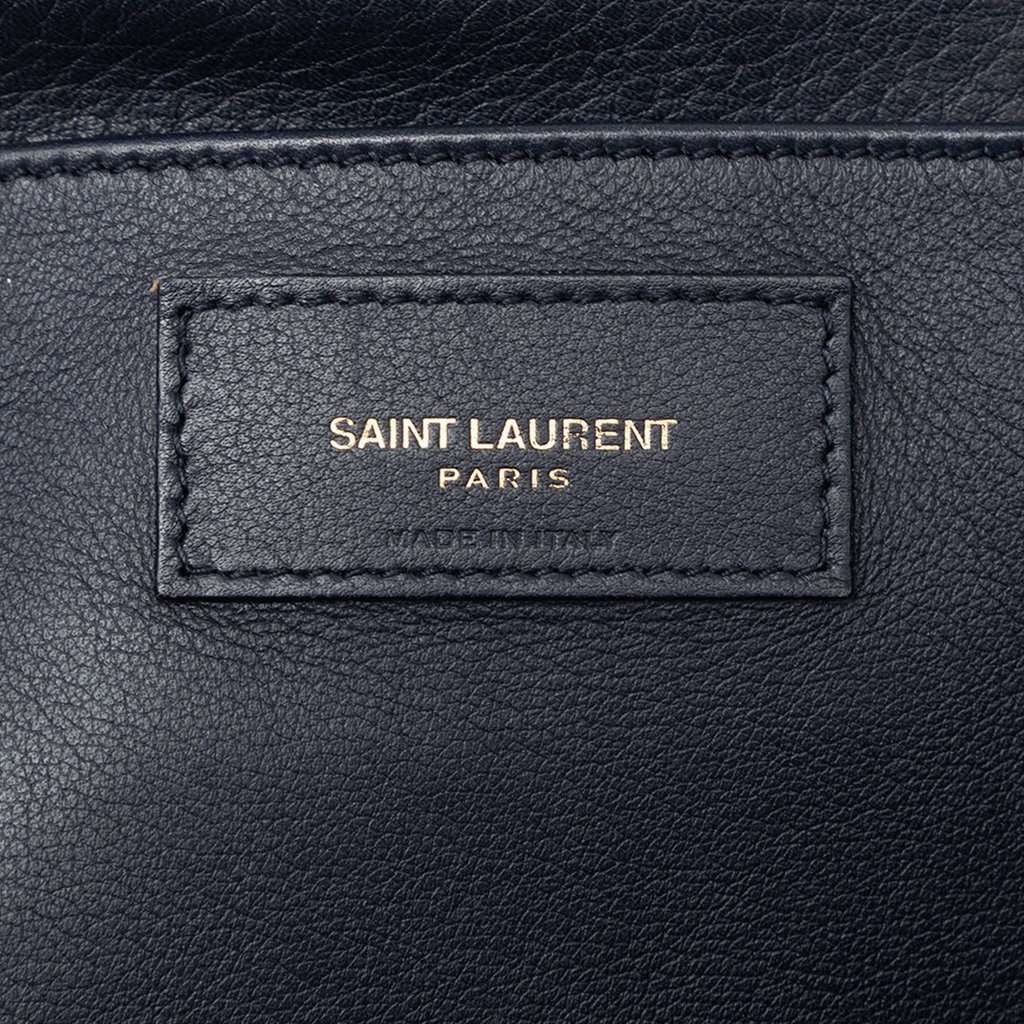 Saint Laurent Small Suede Trimmed Calfskin Downtown Cabas Satchel Blue Leather Very good condition - Box View